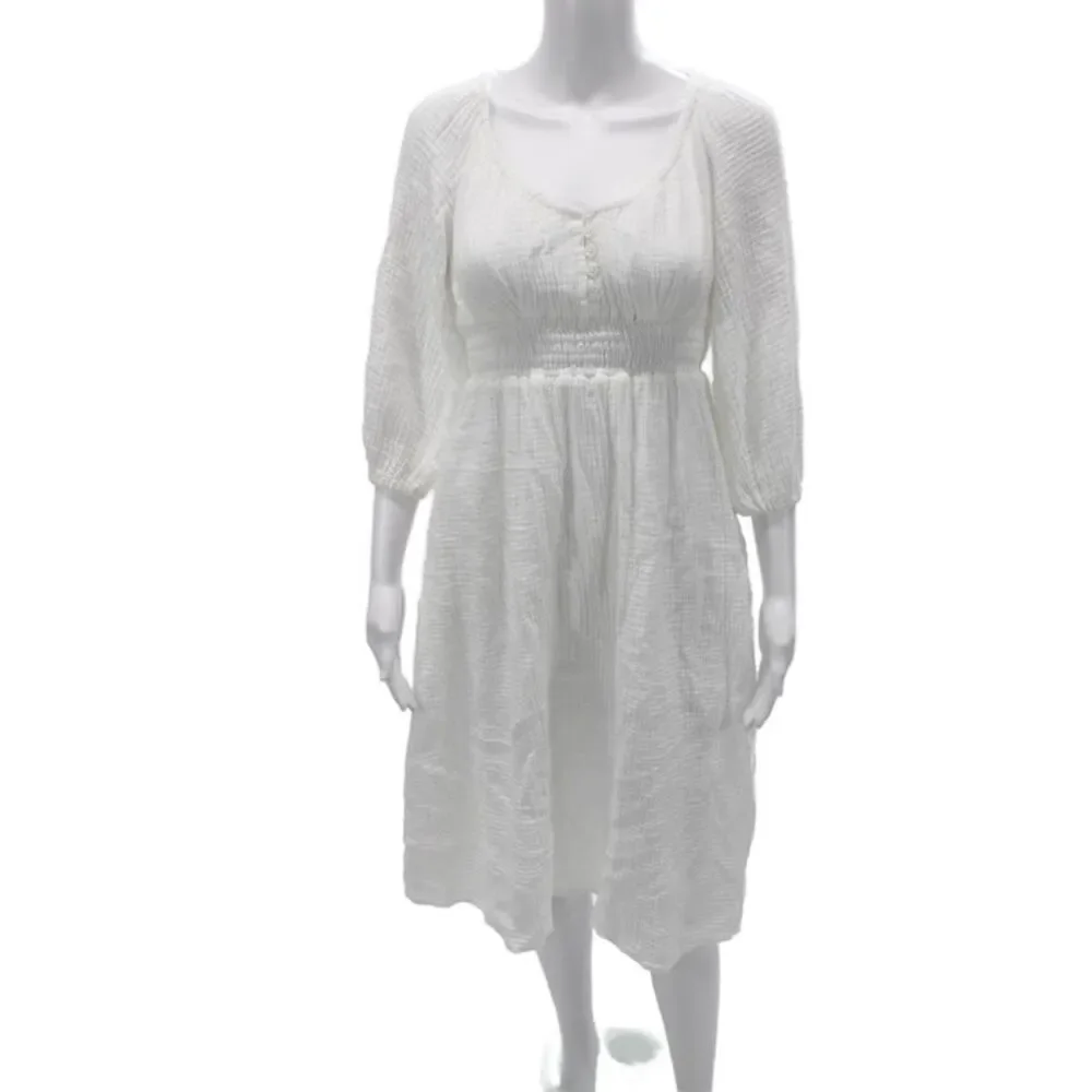 J Crew Women A-Line Sundress White Cotton 3/4 Sleeve Short Petite Size 2XS
